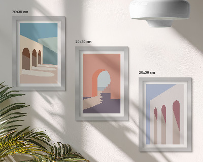 Conjunto de molduras com imagens Gráficos minimalistas em tons pastel de arquitetura urbana.