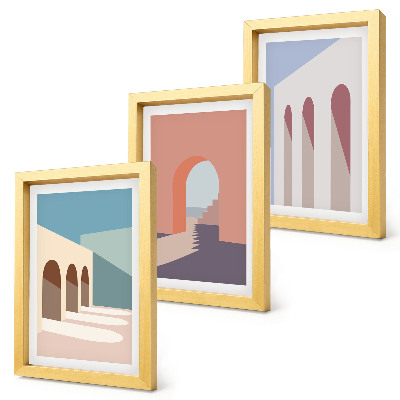 Conjunto de molduras com imagens Gráficos minimalistas em tons pastel de arquitetura urbana.