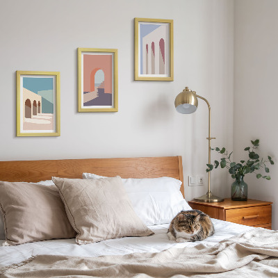 Conjunto de molduras com imagens Gráficos minimalistas em tons pastel de arquitetura urbana.