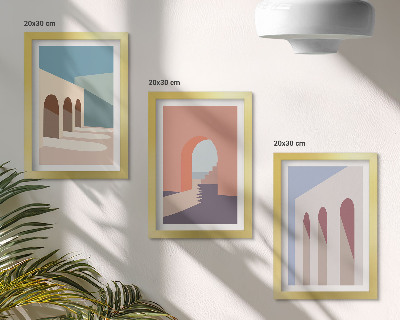 Conjunto de molduras com imagens Gráficos minimalistas em tons pastel de arquitetura urbana.
