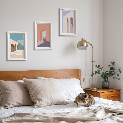 Conjunto de molduras com imagens Gráficos minimalistas em tons pastel de arquitetura urbana.