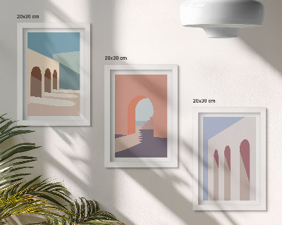 Conjunto de molduras com imagens Gráficos minimalistas em tons pastel de arquitetura urbana.
