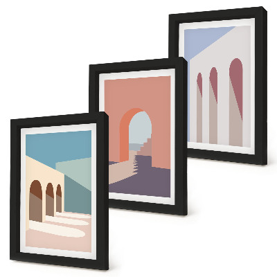 Conjunto de molduras com imagens Gráficos minimalistas em tons pastel de arquitetura urbana.