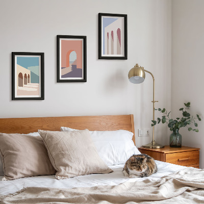 Conjunto de molduras com imagens Gráficos minimalistas em tons pastel de arquitetura urbana.