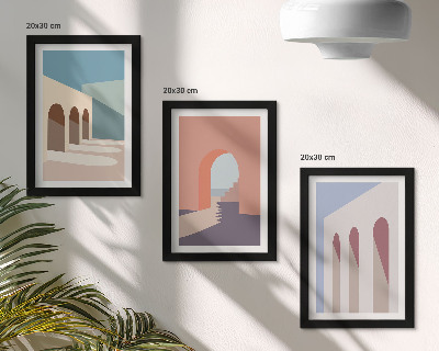 Conjunto de molduras com imagens Gráficos minimalistas em tons pastel de arquitetura urbana.