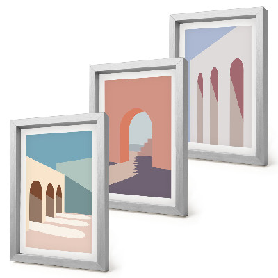 Conjunto de molduras com imagens Gráficos minimalistas em tons pastel de arquitetura urbana.