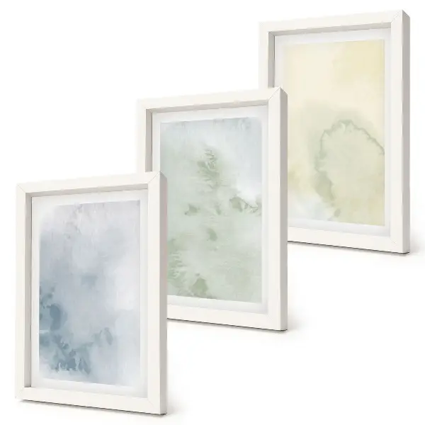 Conjunto de 3 quadros decorativos com textura de aquarela em tons pastel sobre tela