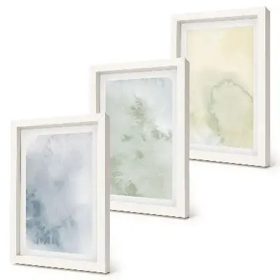 Conjunto de 3 quadros decorativos com textura de aquarela em tons pastel sobre tela