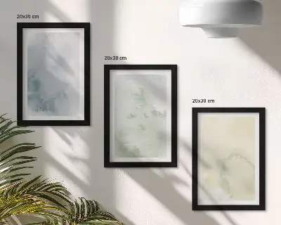 Conjunto de 3 quadros decorativos com textura de aquarela em tons pastel sobre tela