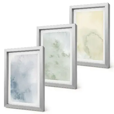 Conjunto de 3 quadros decorativos com textura de aquarela em tons pastel sobre tela