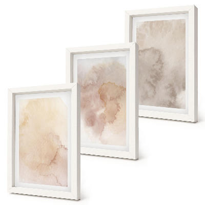 Conjunto de 3 quadros decorativos Aquarelas em tons quentes sobre tela com texturas em tons pastel.