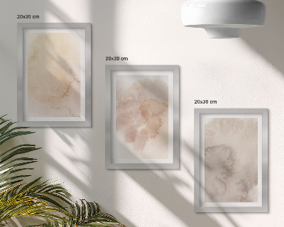Conjunto de 3 quadros decorativos Aquarelas em tons quentes sobre tela com texturas em tons pastel.