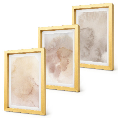 Conjunto de 3 quadros decorativos Aquarelas em tons quentes sobre tela com texturas em tons pastel.