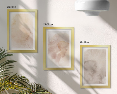 Conjunto de 3 quadros decorativos Aquarelas em tons quentes sobre tela com texturas em tons pastel.