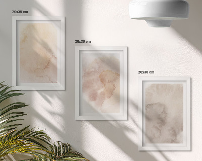 Conjunto de 3 quadros decorativos Aquarelas em tons quentes sobre tela com texturas em tons pastel.