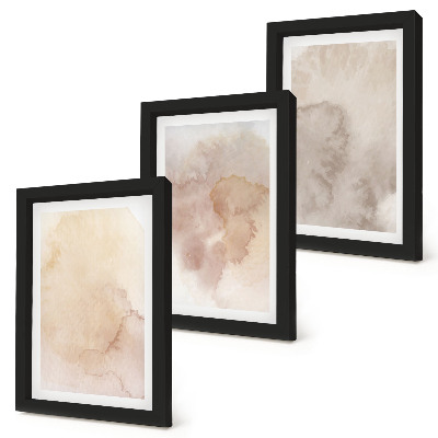 Conjunto de 3 quadros decorativos Aquarelas em tons quentes sobre tela com texturas em tons pastel.