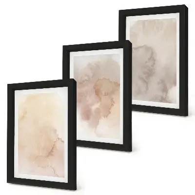 Conjunto de 3 quadros decorativos com aquarelas em tons quentes e texturas em tons pastel sobre tela