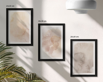 Conjunto de 3 quadros decorativos Aquarelas em tons quentes sobre tela com texturas em tons pastel.