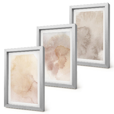 Conjunto de 3 quadros decorativos Aquarelas em tons quentes sobre tela com texturas em tons pastel.