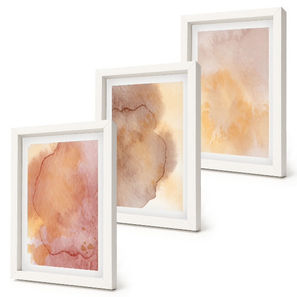 Conjunto de molduras com imagens Aquarelas em tons quentes sobre tela, texturas coloridas.