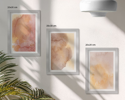Conjunto de molduras com imagens Aquarelas em tons quentes sobre tela, texturas coloridas.