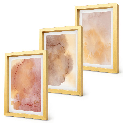 Conjunto de molduras com imagens Aquarelas em tons quentes sobre tela, texturas coloridas.