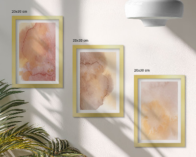 Conjunto de molduras com imagens Aquarelas em tons quentes sobre tela, texturas coloridas.