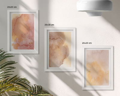 Conjunto de molduras com imagens Aquarelas em tons quentes sobre tela, texturas coloridas.
