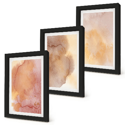 Conjunto de molduras com imagens Aquarelas em tons quentes sobre tela, texturas coloridas.