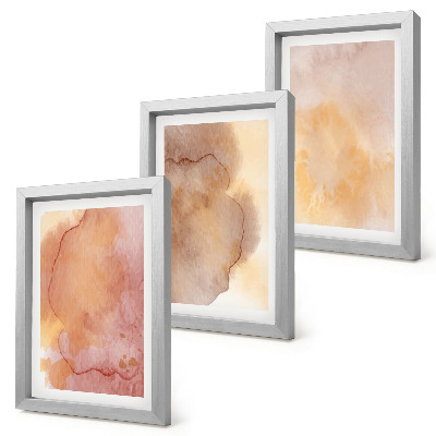 Conjunto de molduras com imagens Aquarelas em tons quentes sobre tela, texturas coloridas.