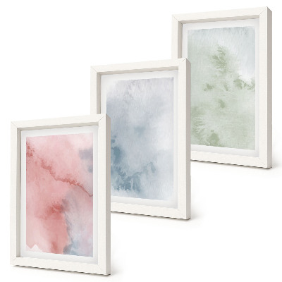 Conjunto de 3 quadros decorativos Estruturas em tons pastel, aquarelas coloridas sobre tela.
