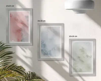 Conjunto de 3 quadros decorativos com estruturas em tons pastel e aquarelas coloridas sobre tela