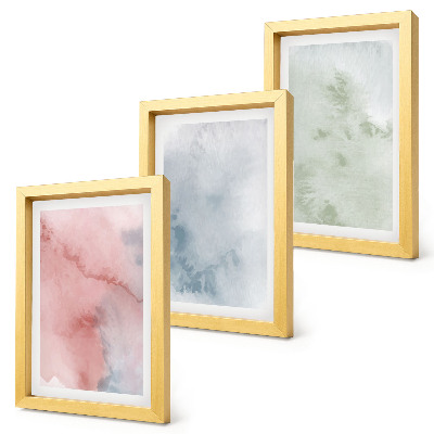 Conjunto de 3 quadros decorativos Estruturas em tons pastel, aquarelas coloridas sobre tela.