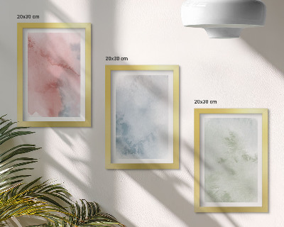 Conjunto de 3 quadros decorativos Estruturas em tons pastel, aquarelas coloridas sobre tela.