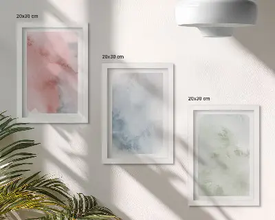 Conjunto de 3 quadros decorativos com estruturas em tons pastel e aquarelas coloridas sobre tela