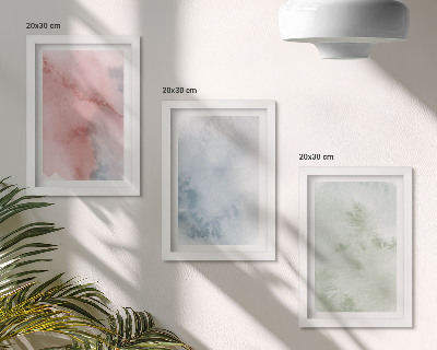 Conjunto de 3 quadros decorativos Estruturas em tons pastel, aquarelas coloridas sobre tela.