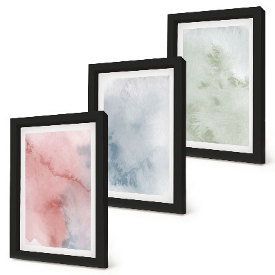 Conjunto de 3 quadros decorativos Estruturas em tons pastel, aquarelas coloridas sobre tela.