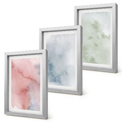 Conjunto de 3 quadros decorativos Estruturas em tons pastel, aquarelas coloridas sobre tela.