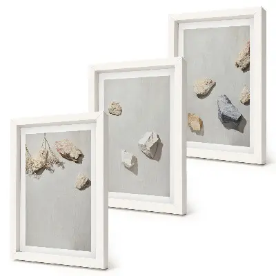 Conjunto de molduras com imagens com decorações minimalistas de pedras de praia estilo boho
