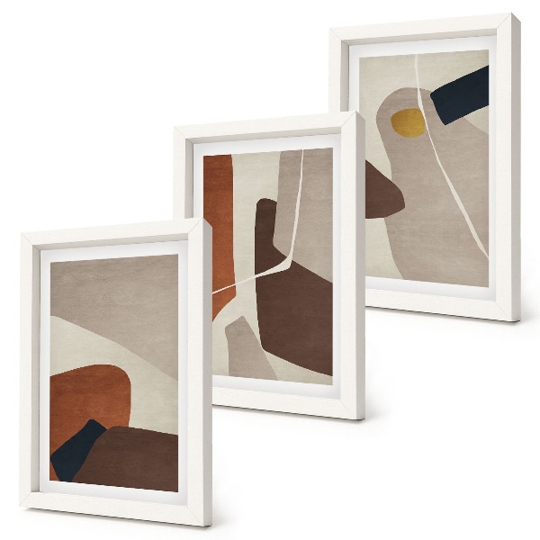 Tríptico com moldura Formas abstratas de pintura boho em estilo moderno