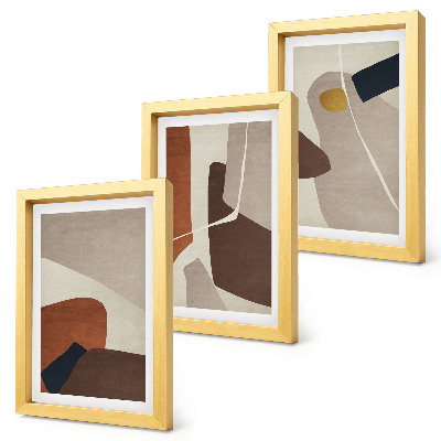 Tríptico com moldura Formas abstratas de pintura boho em estilo moderno