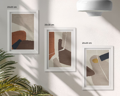 Tríptico com moldura Formas abstratas de pintura boho em estilo moderno