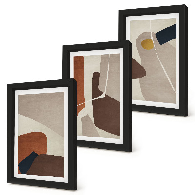 Tríptico com moldura Formas abstratas de pintura boho em estilo moderno