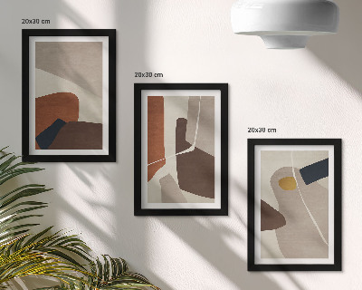 Tríptico com moldura Formas abstratas de pintura boho em estilo moderno