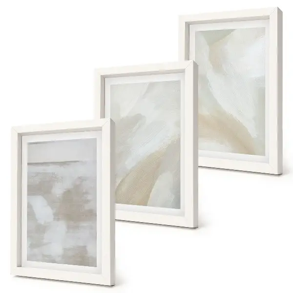 Conjunto de 3 quadros decorativos com estampa de pinceladas abstratas de tinta sobre tela