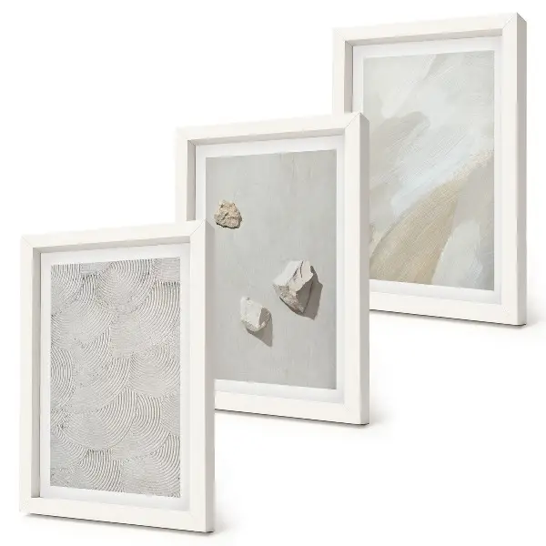 Conjunto de molduras com quadros com estética moderna de areia, pedras e texturas de tinta