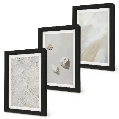Conjunto de molduras com quadros com estética moderna de areia, pedras e texturas de tinta
