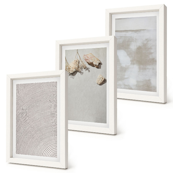 Tríptico com moldura Areia, pedras e textura desgastada em estilo boho.