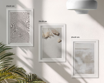 Tríptico com moldura Areia, pedras e textura desgastada em estilo boho.