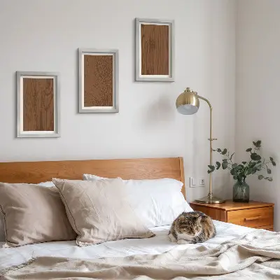 Tríptico com moldura estampa de textura minimalista de casca de árvore com padrão de madeira
